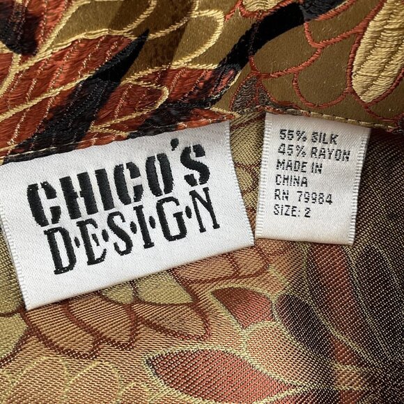 CHICOS Jacket Women 2 Large 12 Gold Red Japanese Floral Trucker Silk‎ Party Boho - Picture 6 of 11